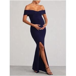 Club L London Off-Shoulder Navy Maternity Evening Gown